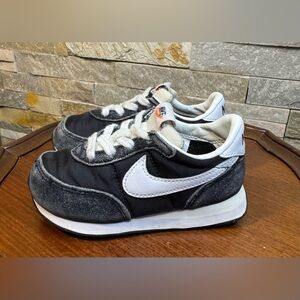 Child’s Sz 8 Nike Waffle Trainer 2 Running Shoes Sneakers Black White Lace-up